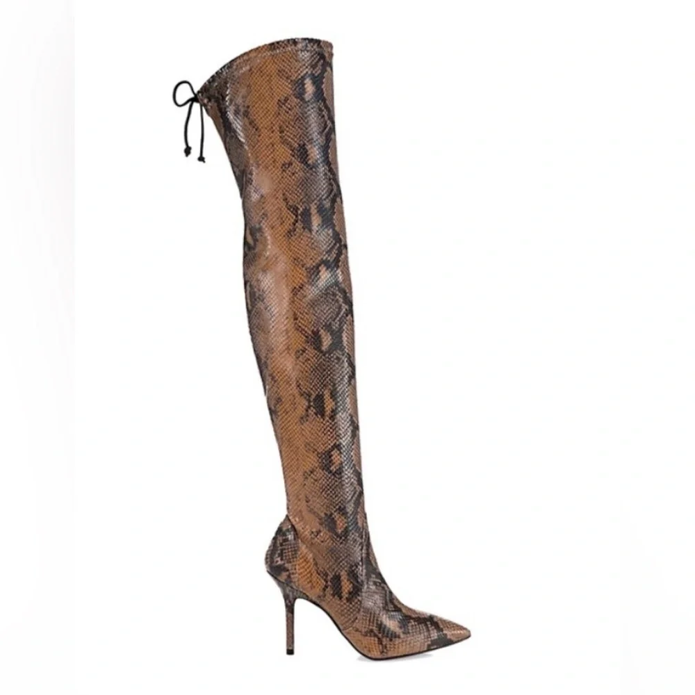 STUART WEITZMAN Carne Over-The-Knee Snakeskin- Embossed Leather Boots